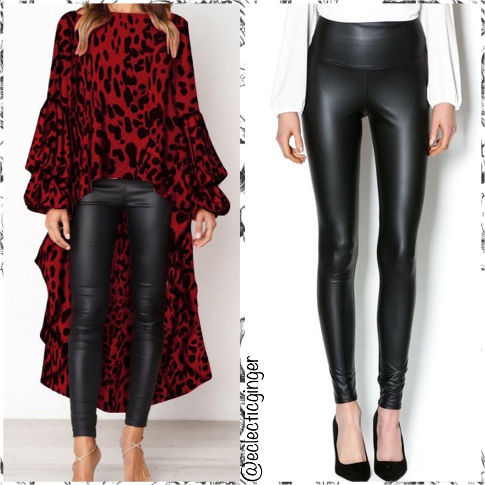 BLACK high waisted faux leather leggings - Picture 7 of 8